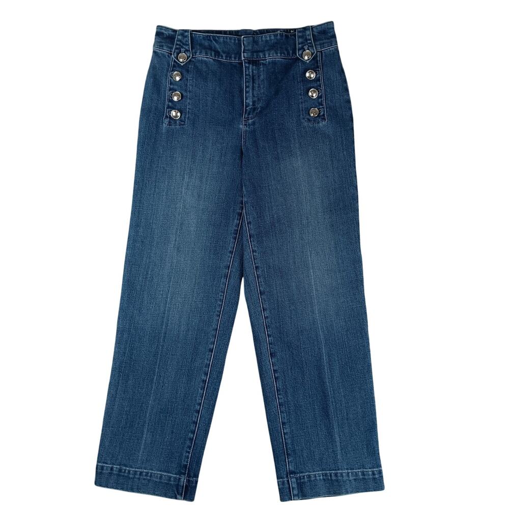 Talbots Sailor Cropped Jeans Womens 6 29X26 Blue Fade Buttons High‎ Rise Wide